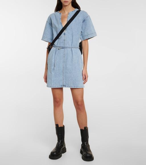 FRAME Kaftan Denim Minidress In Blue