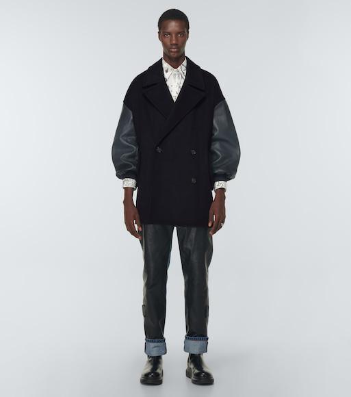 ALEXANDER MCQUEEN Leather-trim Double-breasted Jacket In Black