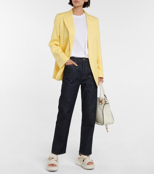 CHLOÉ Buttonless Pure Silk Blazer With Peak Lapel In Yellow