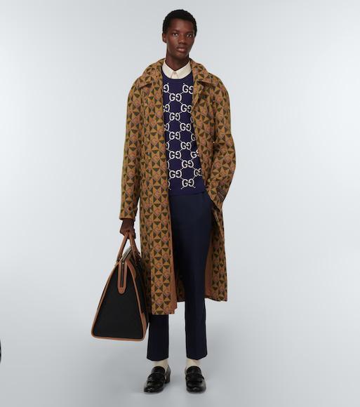 GUCCI Mens Blue Ivory Monogram-intarsia Regular-fit Wool Jumper