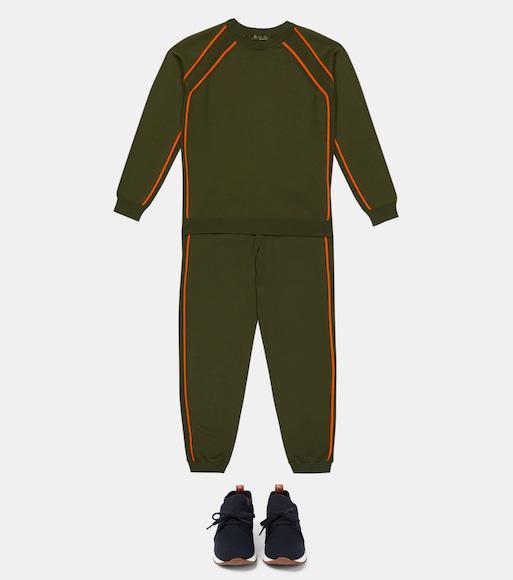 LORO PIANA Knit Lace-up Runner Sneakers In Blue Navy