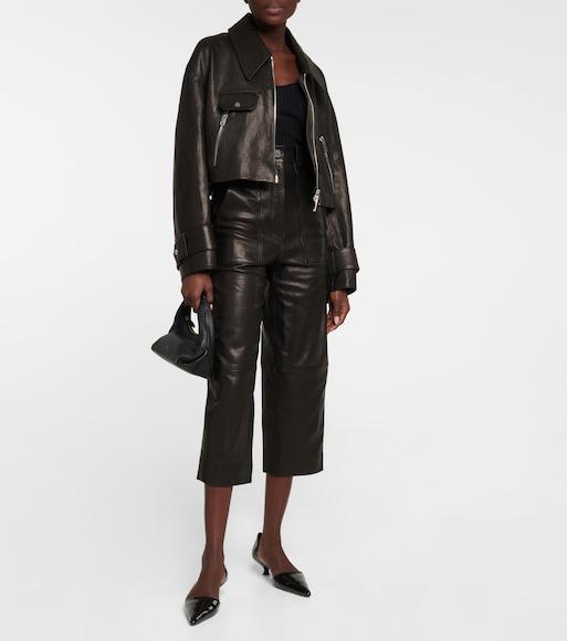 KHAITE High-rise Straight-leg Leather Pants In Black