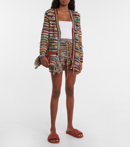 CHLOÉ Frayed Striped Cashmere And Wool-blend Shorts In Multi
