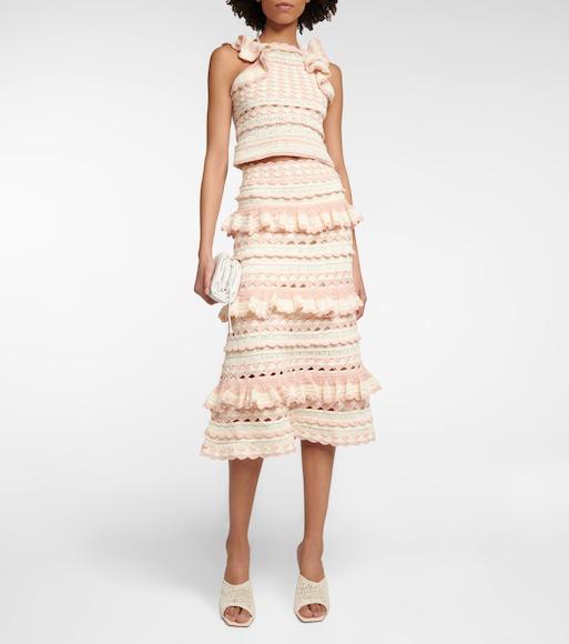 ZIMMERMANN Crochet Midi Skirt In Pink