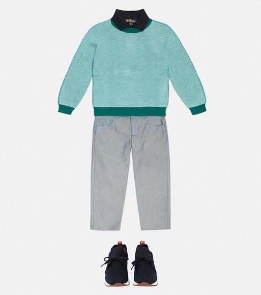 LORO PIANA Knit Lace-up Runner Sneakers In Blue Navy