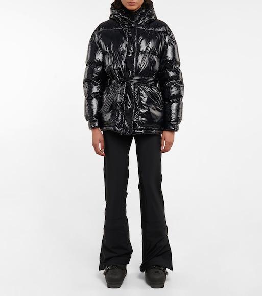 PERFECT MOMENT Cortina Hooded Belted Quilted Down Ski Jacket In Blue