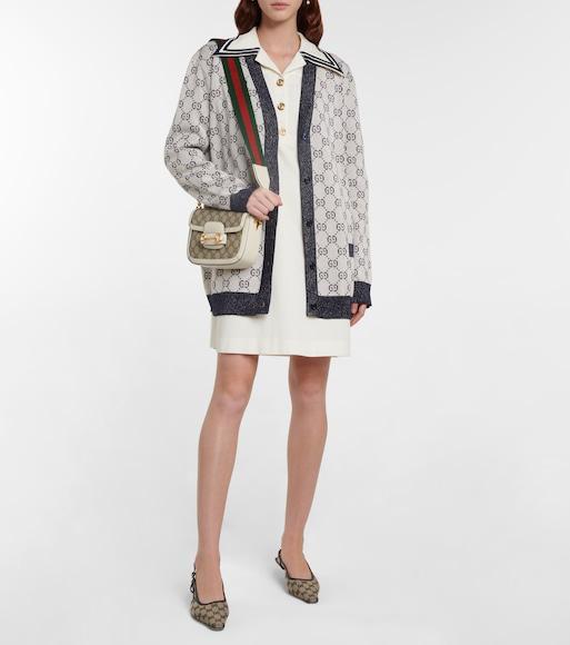 GUCCI Gg Intarsia Metallic-trimmed Cotton-blend Cardigan In White