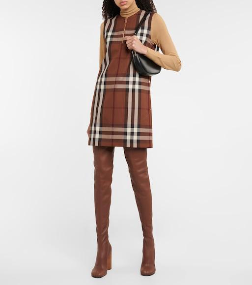 BURBERRY Sleeveless Check Wool Cotton Jacquard Dress In Dark Birch Brown