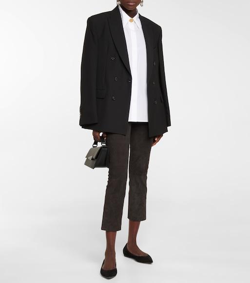 GIANVITO ROSSI Suede Pointed-toe Ballerina Flats In Black