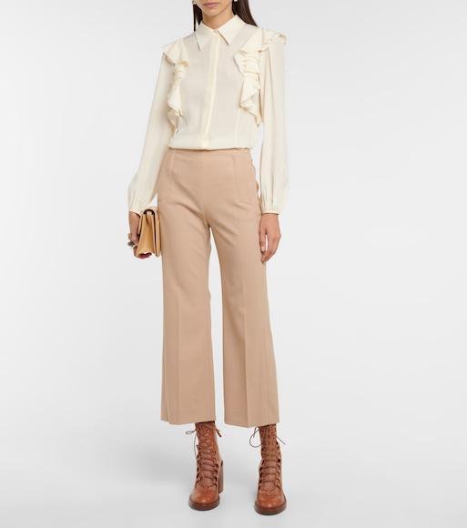 CHLOÉ High-rise Flared Culottes In Beige