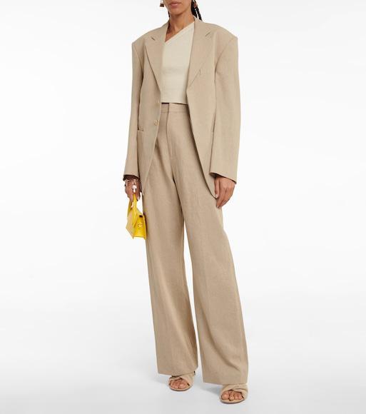 JACQUEMUS Asymmetrical Crop Top In Light Beige