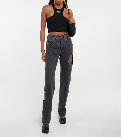 OFF-WHITE Top A Coste Con Scollo Olimpionico E Logo Off In Black