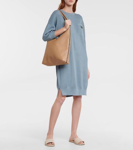 BRUNELLO CUCINELLI Monili-embellished Leather Slides In Neutrals