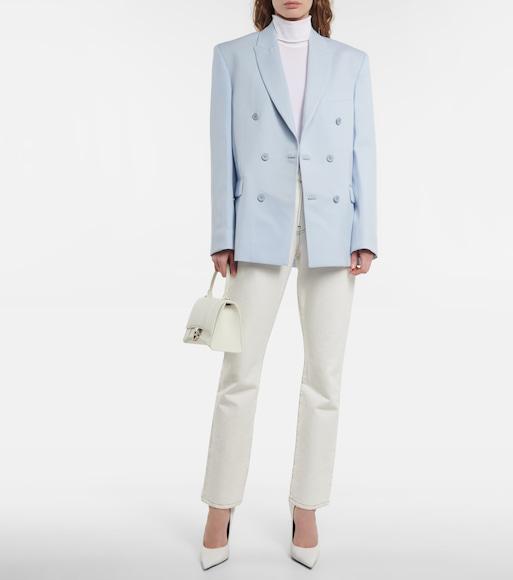 WARDROBE.NYC Wool Double Breasted Blazer With Peak Lapel In Light Blue