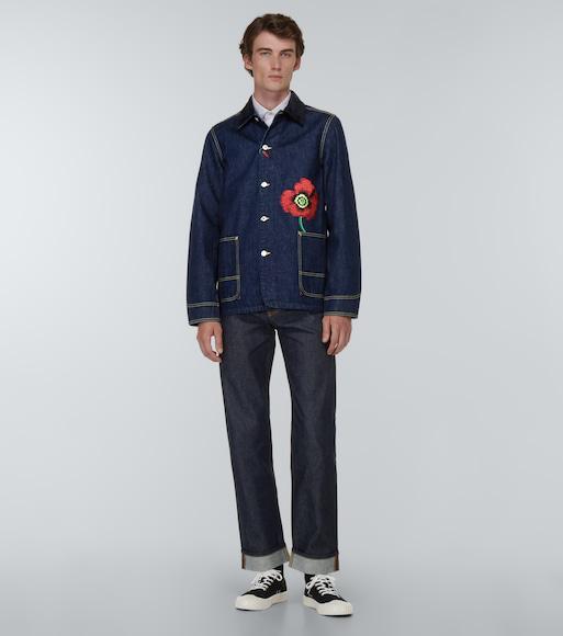KENZO Embroidered-flower Detail Denim Jacket In Ink