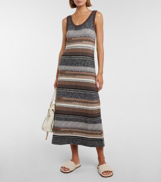CHLOÉ Sleeveless Chunky Striped Knitted Maxi Dress In Multicolour