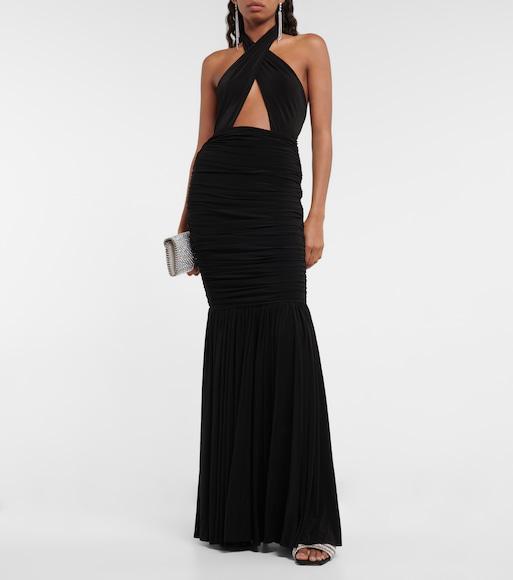 NORMA KAMALI Cross Halter Side Drape Gown In Black