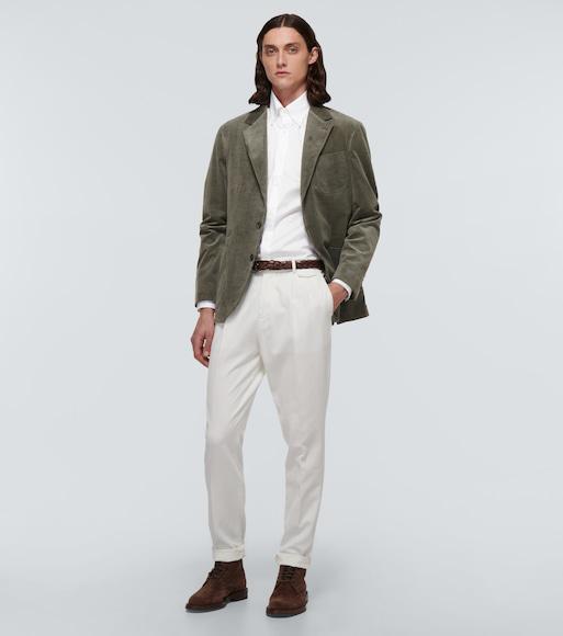 BRUNELLO CUCINELLI Men Basic Fit Twill Shirt With Button-down Collar In White