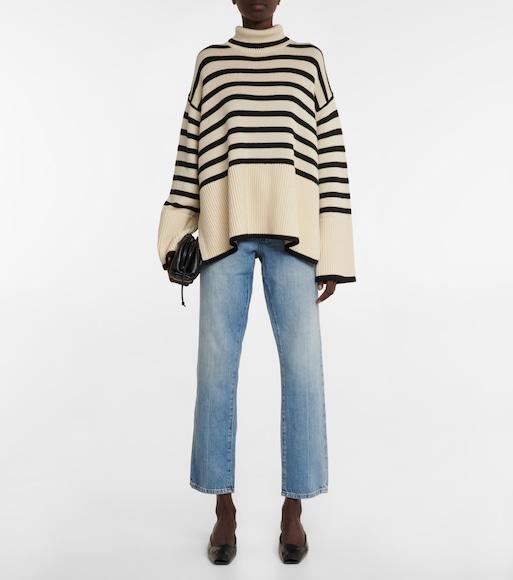 TOTÊME Toteme Striped Wool Cotton Turtleneck In Neutral