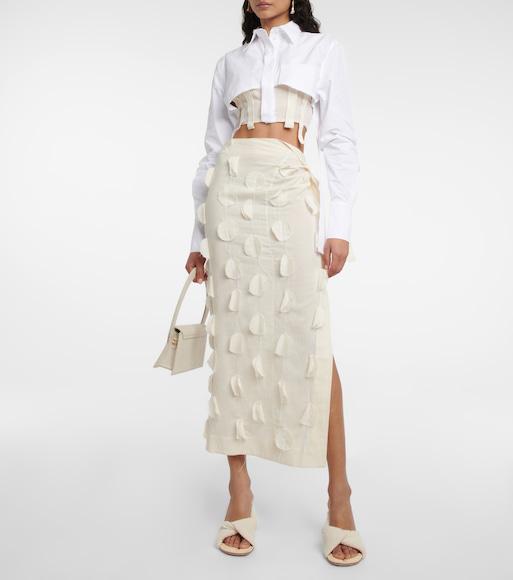 JACQUEMUS White La Jupe Draggiu Embroidered Midi Skirt In Neutrals