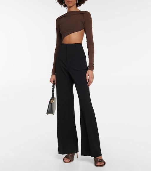 JACQUEMUS Asymmetric Cropped Bodysuit In Brown
