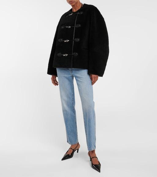 TOTÊME Toteme Sharp Pointed Toe Croc Embossed Slingback Pump In Black