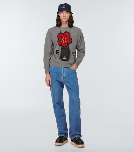 KENZO Boke Embroidery Cotton Canvas Bucket Hat In Blue