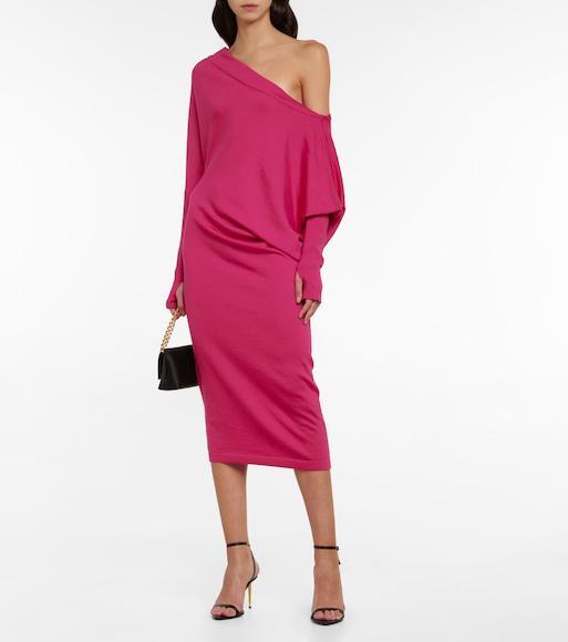 TOM FORD One-shoulder Cashmere And Silk-blend Midi Dress In Pink