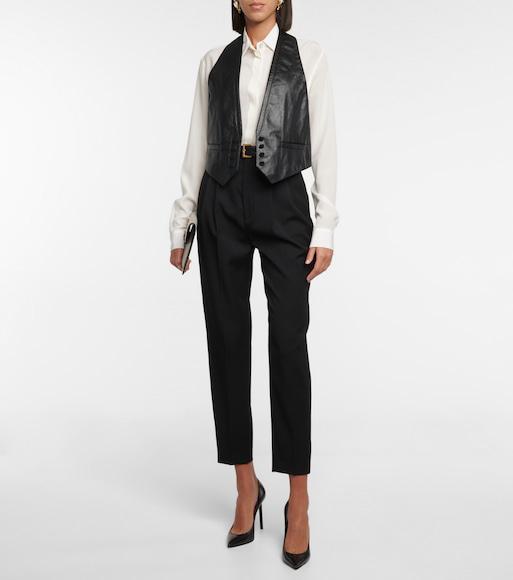 SAINT LAURENT Cassandre Embellished Croc-effect Leather Belt In Black