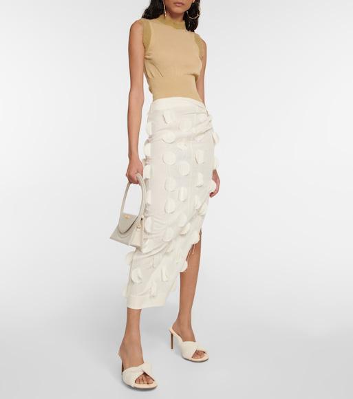 JACQUEMUS White La Jupe Draggiu Embroidered Midi Skirt In Neutrals