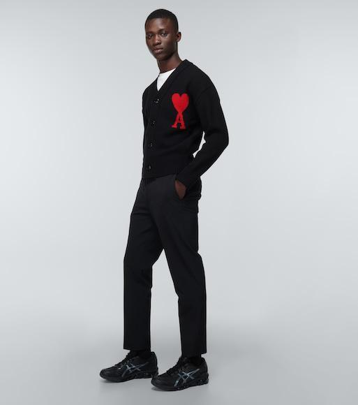 AMI ALEXANDRE MATTIUSSI Ami Wool Cardigan With Logo In Black