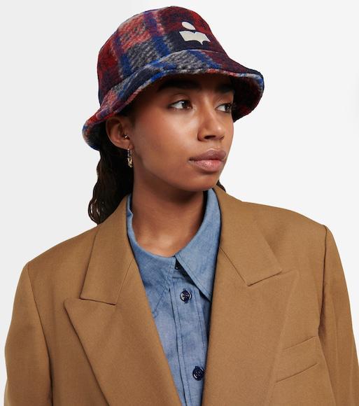 ISABEL MARANT Haley Checked Wool-blend Bucket Hat In Blue/red