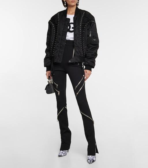 DOLCE & GABBANA Lace-up Technical Fabric Bomber Jacket In Black