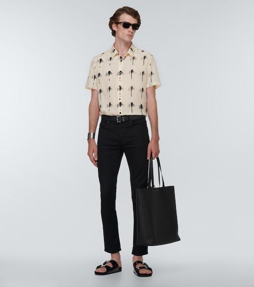 SAINT LAURENT Slim Grained Leather Belt In Black