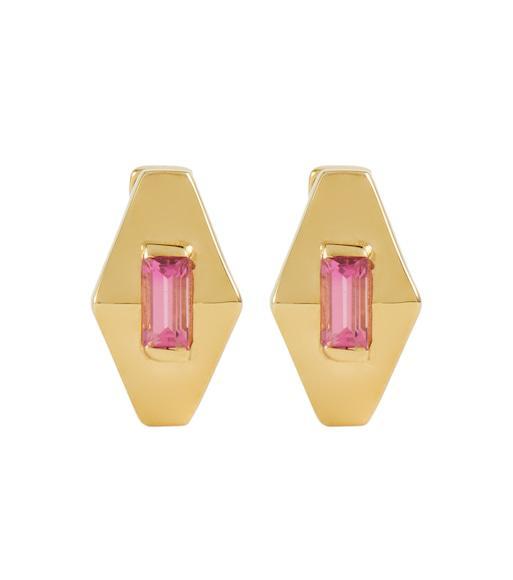 ALIITA Deco Rombo Mini 9kt Gold Earrings With Tourmaline In Pink Tourmaline