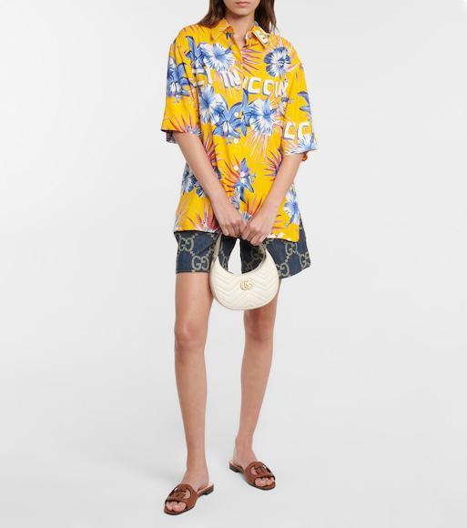 GUCCI Interlocking G Cutout Leather Sandal In Brown