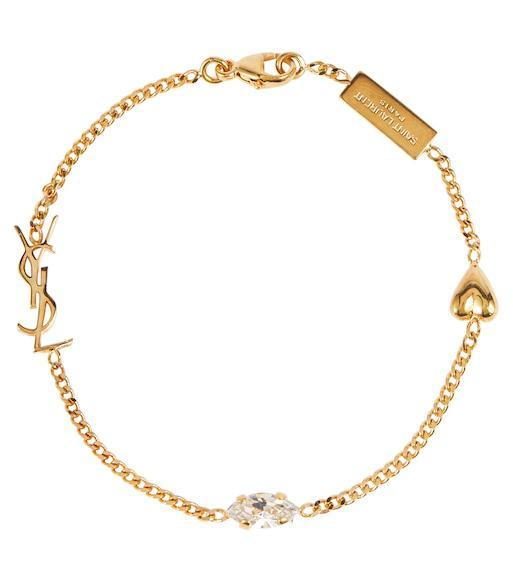 SAINT LAURENT Cassandre Heart Charm Bracelet In Gold