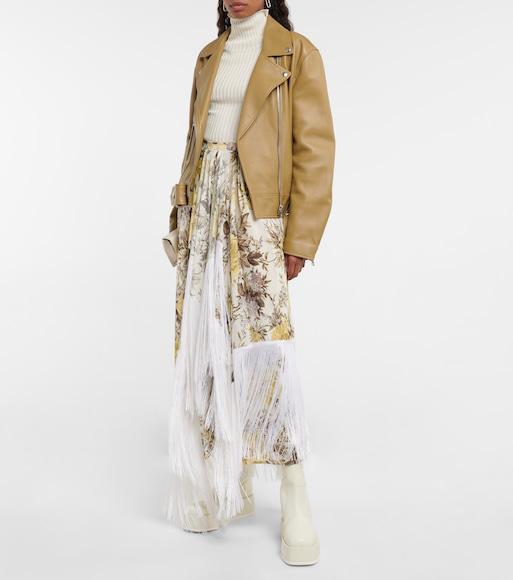 ACNE STUDIOS Floral-print Asymmetric Fringed Skirt In Beige