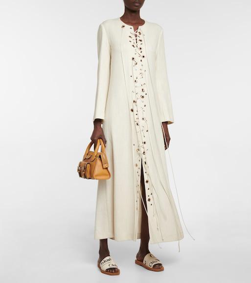 CHLOÉ Woody Flat Logo Ribbon Slide Sandals In White