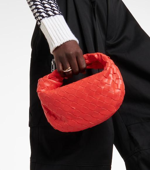 BOTTEGA VENETA Women Mini Jodie Leather Handbag With Intrecciato Motif In Orange
