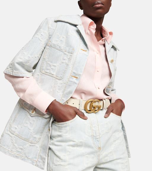 GUCCI Gg Leather Belt In White