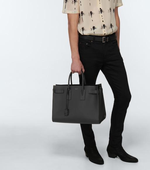 SAINT LAURENT Slim Grained Leather Belt In Black