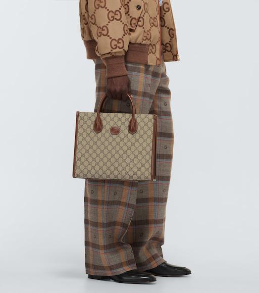 GUCCI Logo-jacquard Leather-trimmed Cotton-blend Canvas Bomber Jacket In Beige