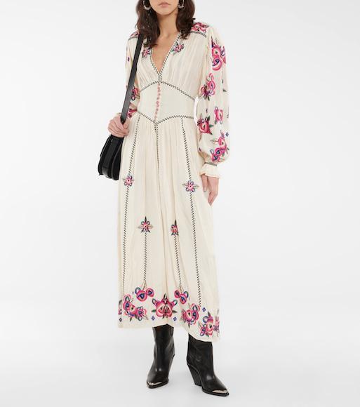 ISABEL MARANT Moyrae Embroidered Silk-crepe Maxi Dress In Ecru