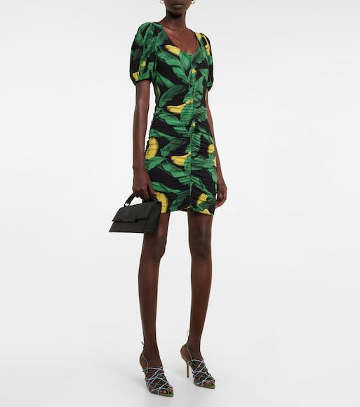 GANNI Printed Drapey Jersey Mini Dress In Black