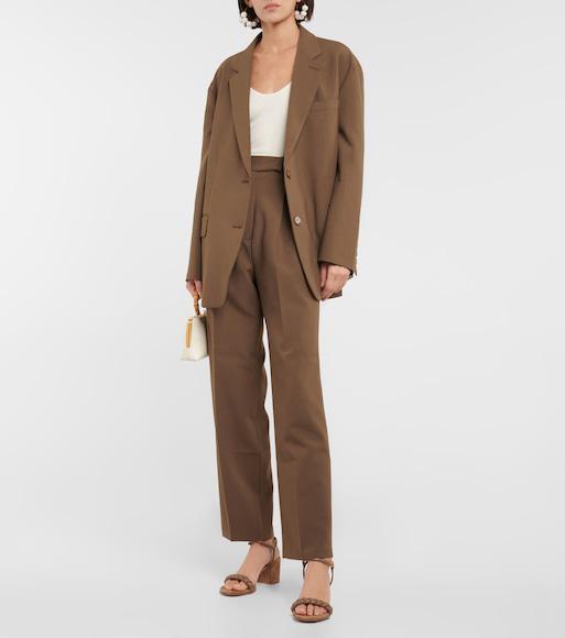 THE FRANKIE SHOP Bea Single-breasted Twill Blazer In Brown