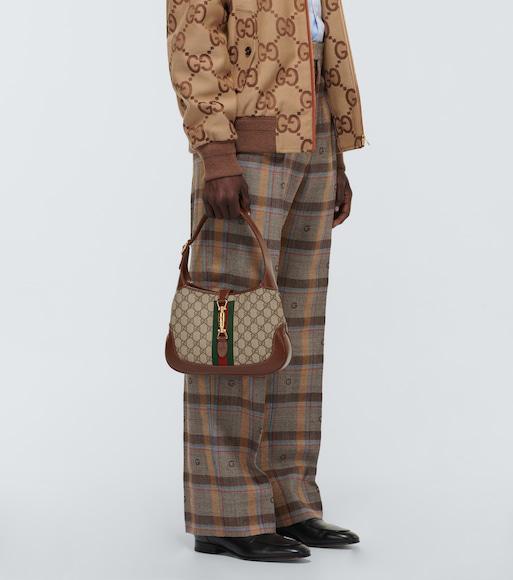 GUCCI Logo-jacquard Leather-trimmed Cotton-blend Canvas Bomber Jacket In Beige