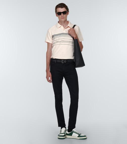 SAINT LAURENT Slim Grained Leather Belt In Black