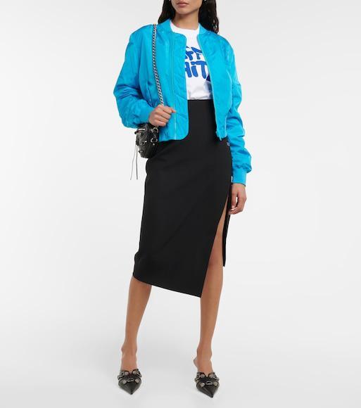 OFF-WHITE Graffiti Logo Cotton Bomber Jacket In Blue