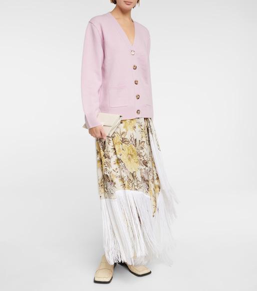 ACNE STUDIOS Floral-print Asymmetric Fringed Skirt In Beige